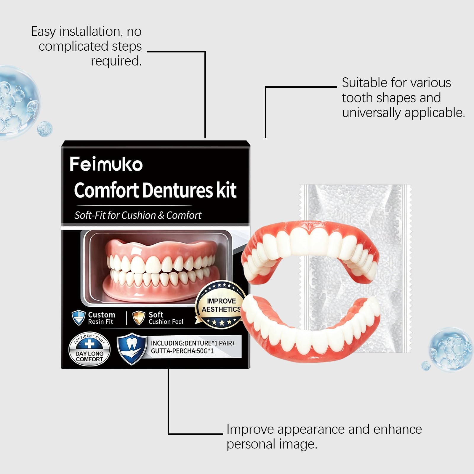 Protesi dentale in silicone – (superiore + inferiore) con adesivo 10 g