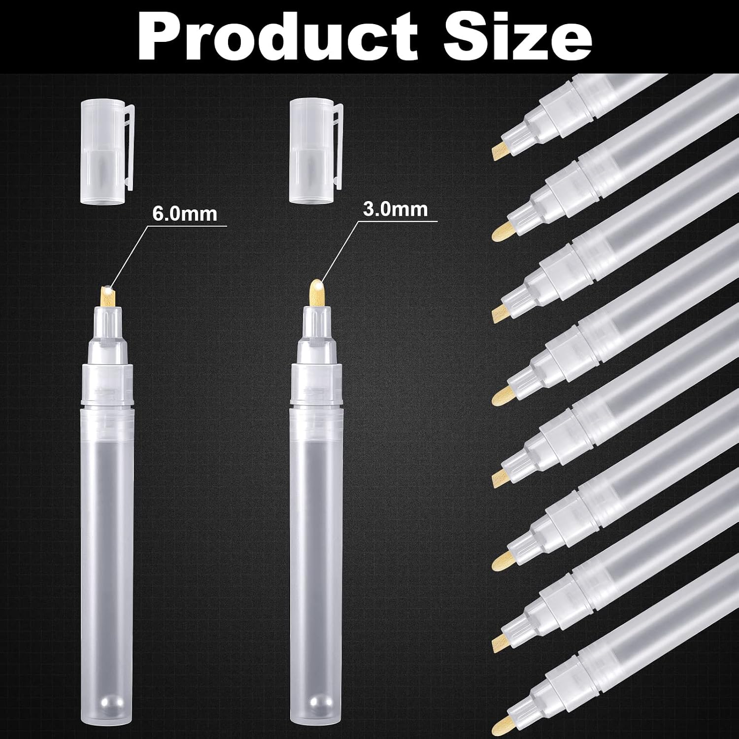 Sepamoon Set of 24 Empty Fillable Pen 3 mm 6 Mm, Refillable Paint Pen Blank Round Tilted Flat Head Refillable Paint Markers Fine Tip Acrylic Markers for Touch Up Graffiti Paper Drawing