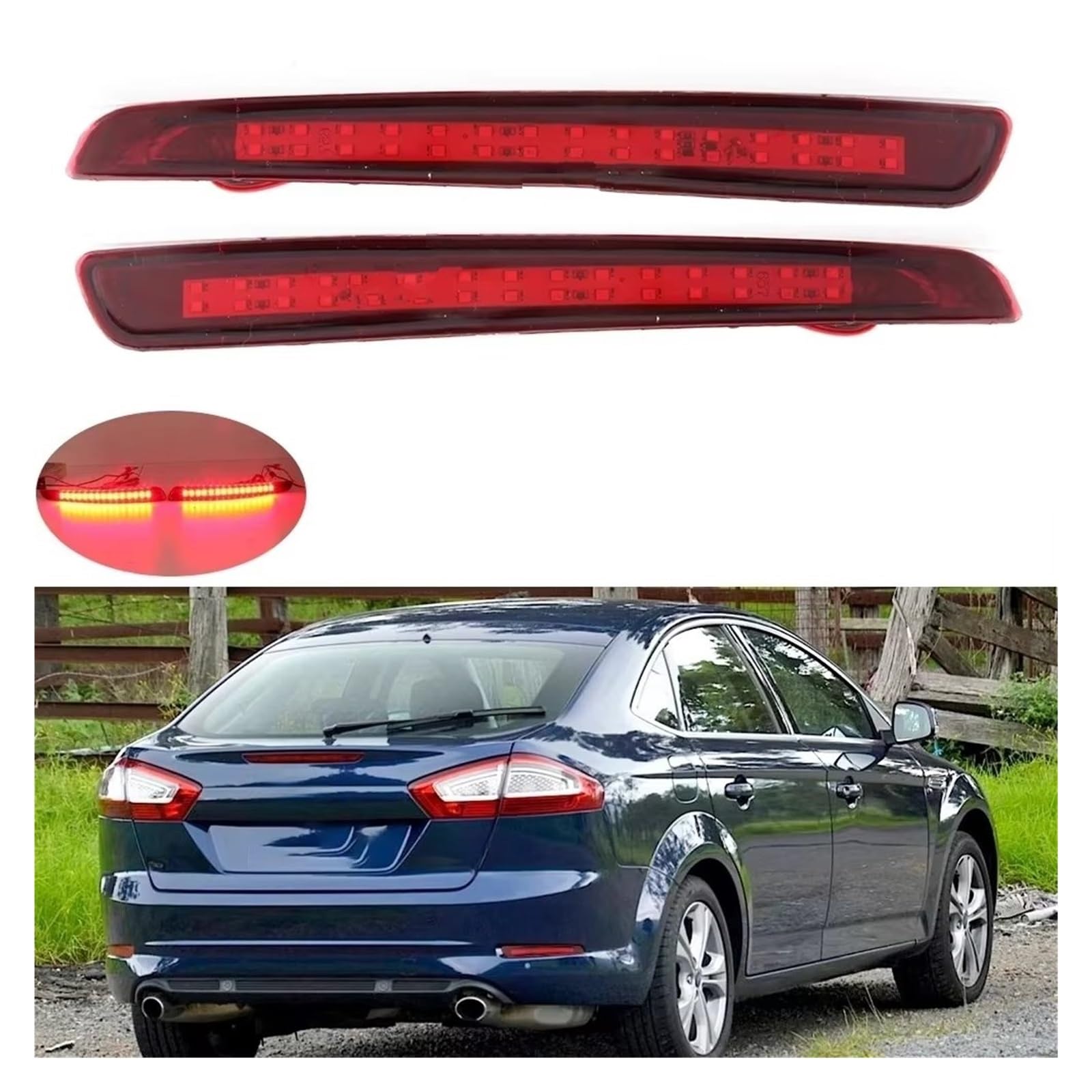 Lámpara Reflector Parachoques Trasero Para Ford Para Mondeo Para Fusion 4 11-13 Luz LED De Parachoques Trasero Reflector De Freno Lámpara De Advertencia Giro Tailight