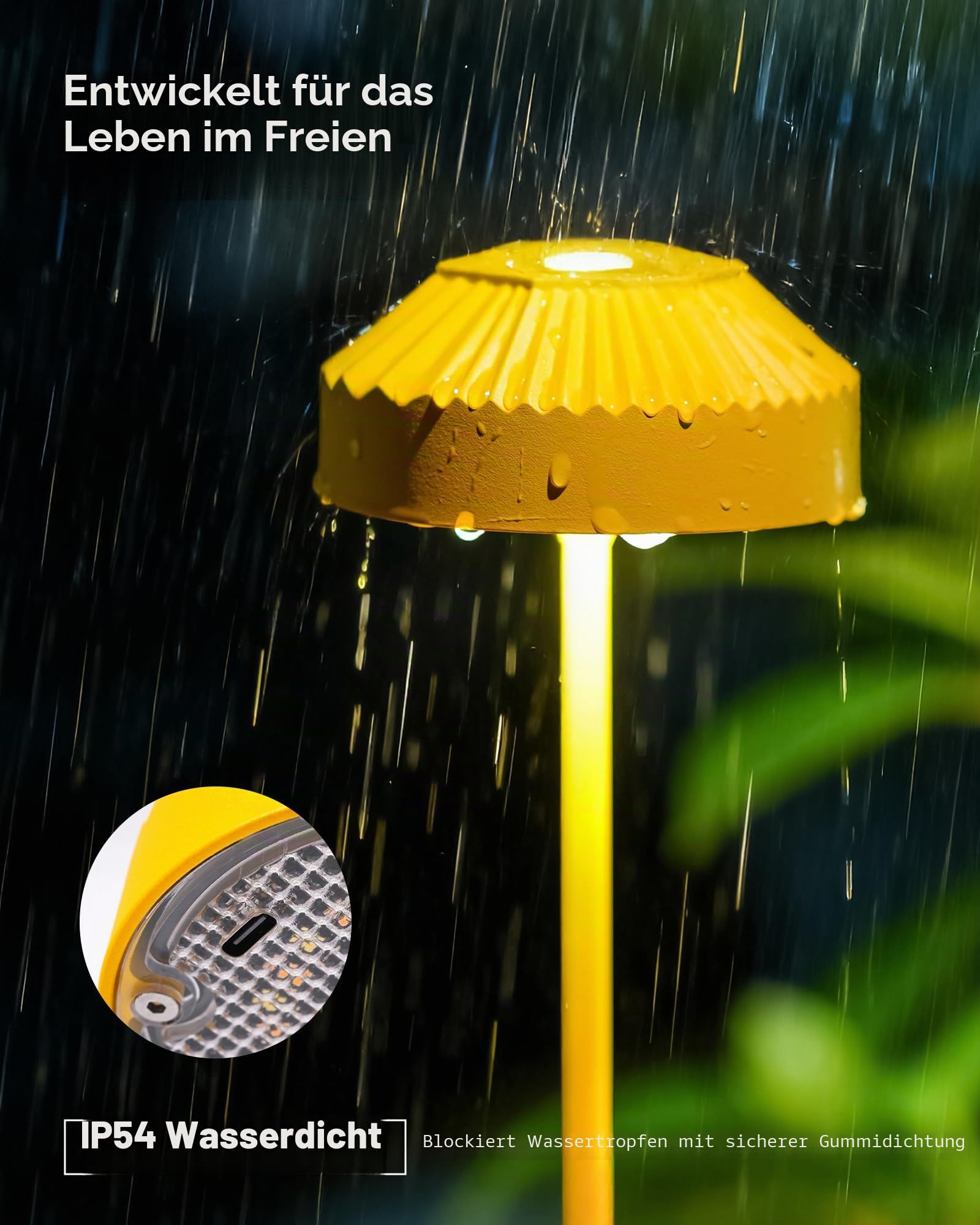 Kabellose Akku LED Tischlampe 2er Pack TL16 VIOA | 25 cm LED-Tischlampe aus massivem Aluminium, für Schlafzimmer, Wohnzimmer, Esszimmer und Terrasse, IP54,2600 mAh, Gelb