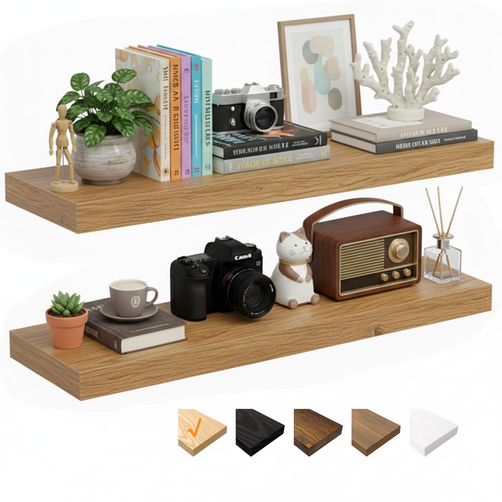RICHER HOUSE Oak Floating Shelves, Long Wall Shelf, 80 x 23.5 x 3.8 cm