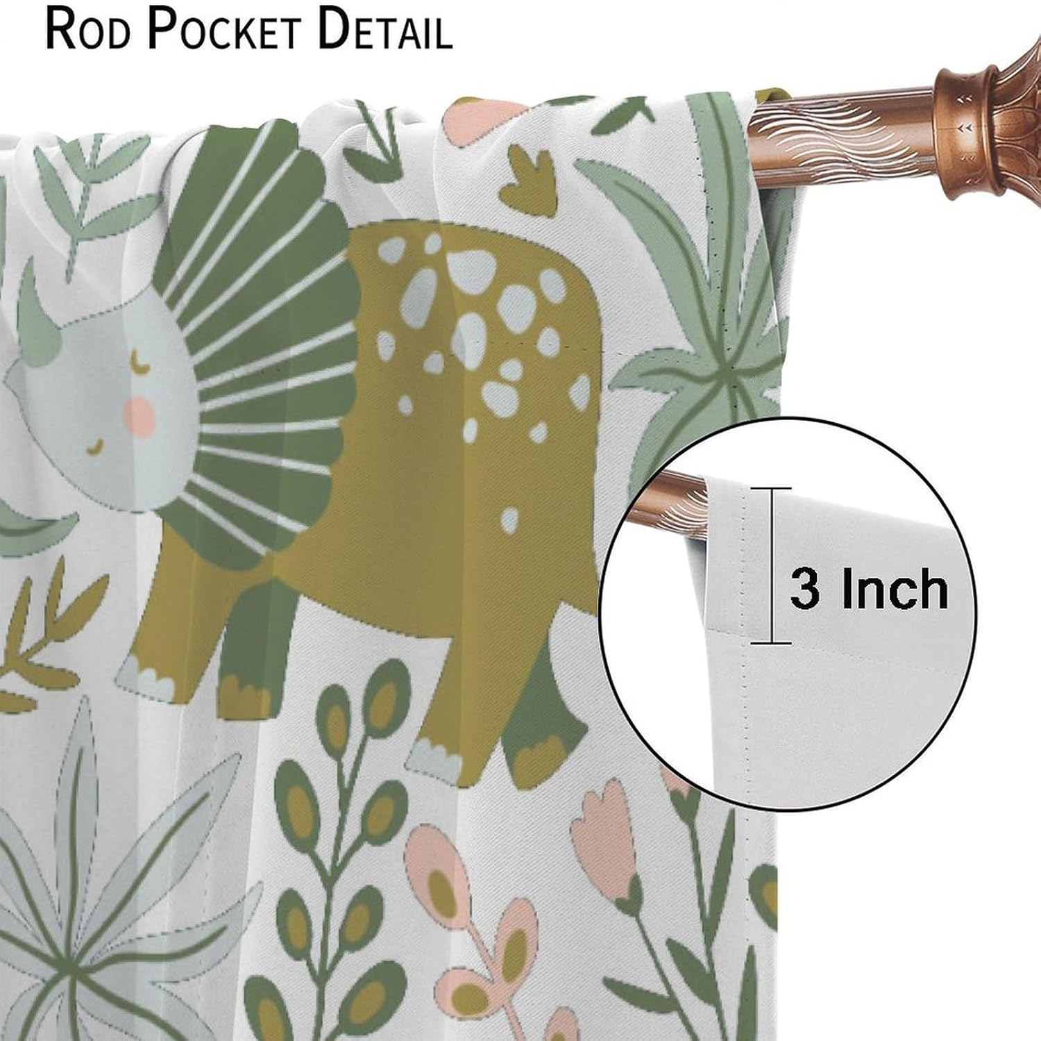 Cartoon Dinosaur Curtains, Green Dino Tropical Leaves Blackout Window Treatments for Living Room Kids Boys Girls Bedroom, 52x84in