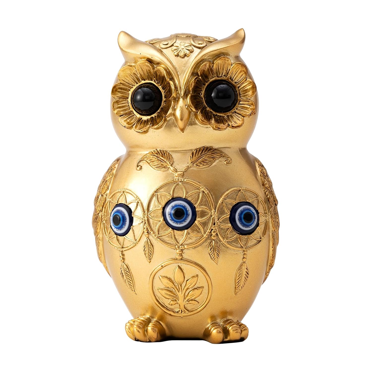 Blue Owl Statue with Evil Eye & Dreamcatcher Decor - 4.8" Resin Owl Figurine for Shelf, Desk & Living Room - Gold Accents Wisdom Bird Sculpture - Unique Boho Spiritual... - Image 8