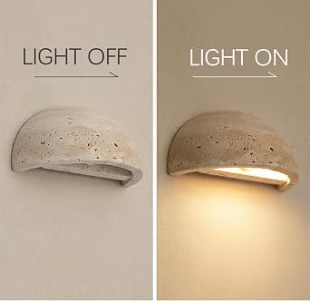 LightInTheBox 7.9 Inch Travertine Modern Wall Sconce, Sculptural Half Moon Natural Stone Wall Light, Wabi Sabi Japanese Style Marble Wall Lamp for Bedroom, Living Room, Hallway, Entryway