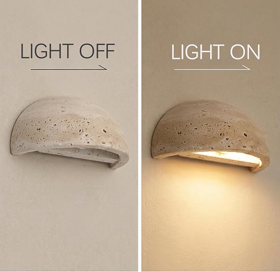 LightInTheBox 7.9 Inch Travertine Modern Wall Sconce, Sculptural Half Moon Natural Stone Wall Light, Wabi Sabi Japanese Style Marble Wall Lamp for Bedroom, Living Room, Hallway, Entryway