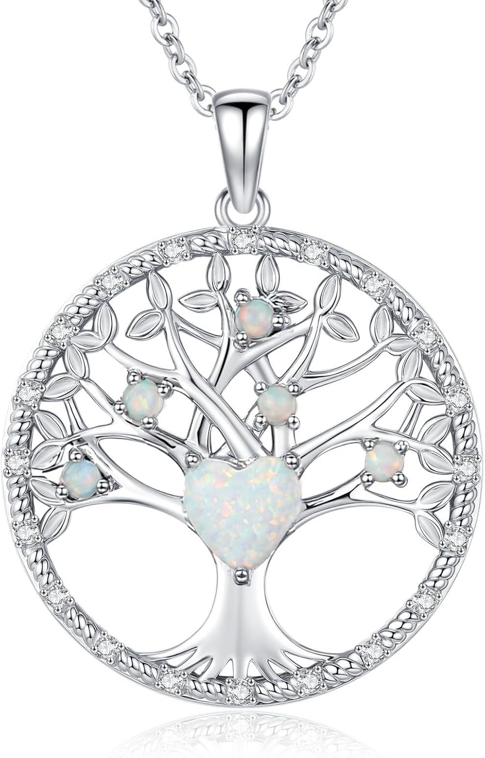 Tree of life necklace for women Birthstone Sterling Silver Pendant-Adjustable Chain...