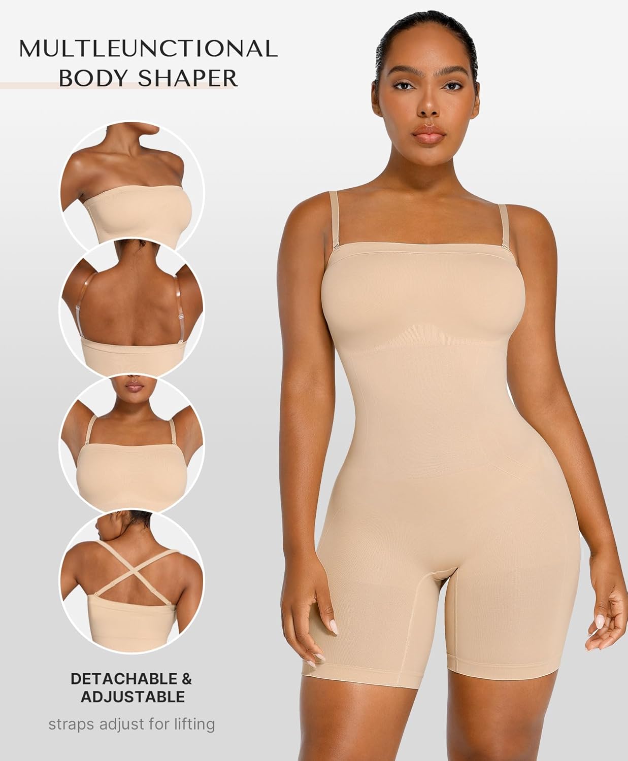 SHAPELLX Women's Shapewear Bodysuits Tummy Control Butt Lifter Body Shaper Strapless Seamless Mid Thigh Jumpsuit Tops - Image 2