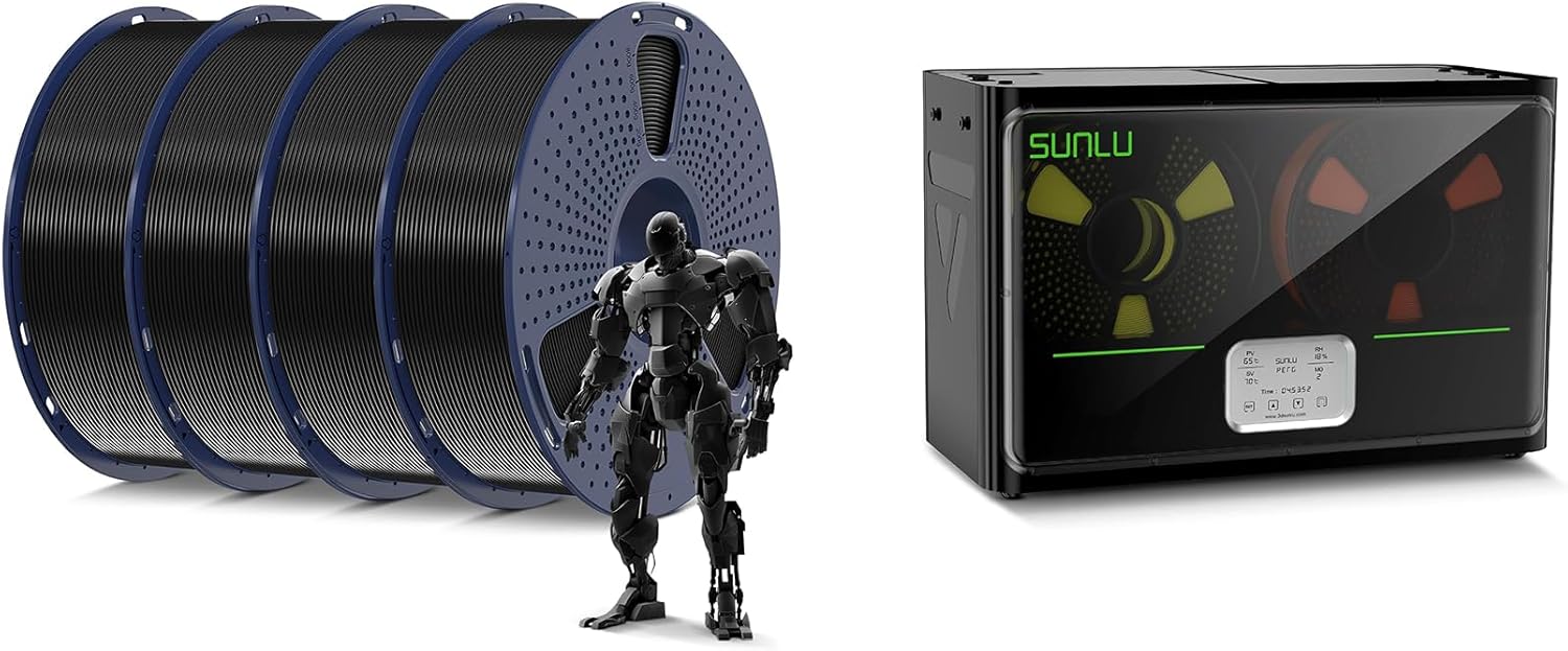 SUNLU PLA 3D Printer Filament 4KG Black and SUNLU 3D Printer Filament Dryer S4 Black