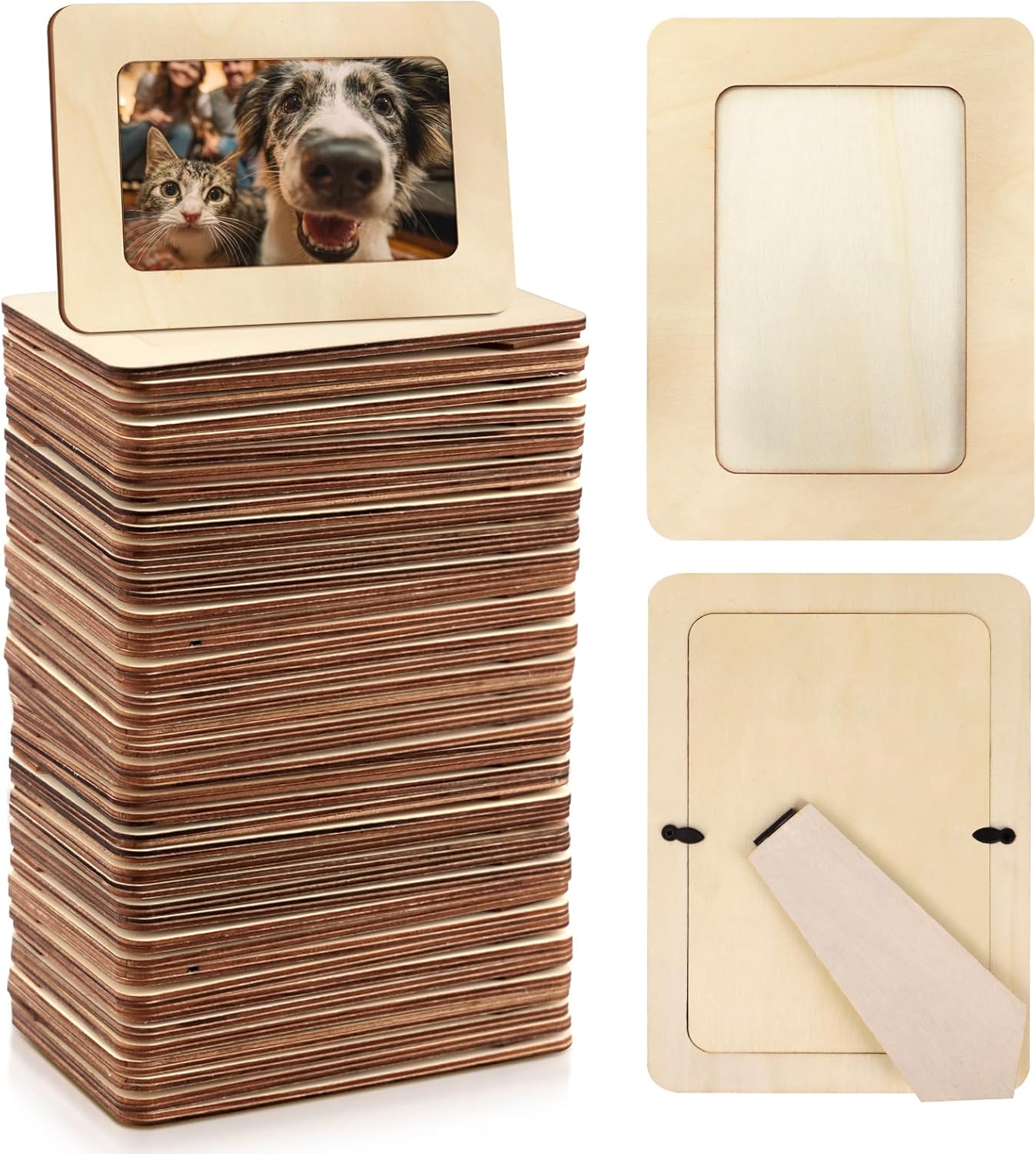 50 Pack Wooden Picture Frames for Crafts, DIY Wood Craft Picture Frames Bulk for 4" x 6" Photos,Unfinished Standing Photo Frames DIY Crafts Wood Decorate for Mother's Day Birthday Party Gifts