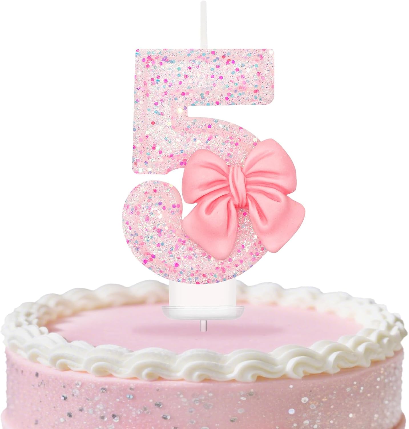Pink Bow Birthday Candles Number 5 Candle Cake Topper for Birthday Party Cupcake Decoration Boys and Girls Theme Party Supplies