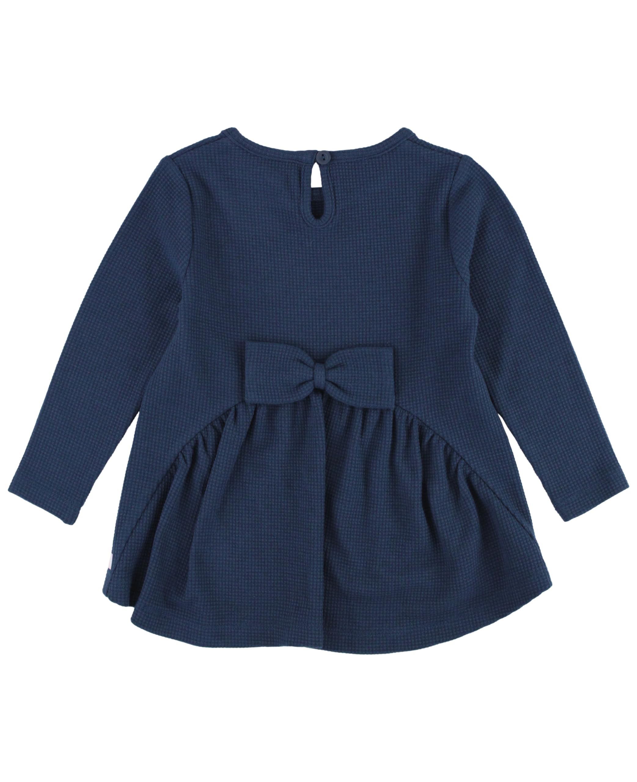 Dark Navy Waffle Knit Long Sleeve Bow Back Top - 4T