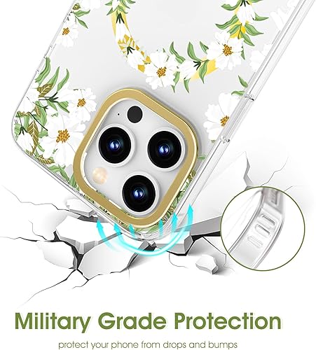 Miniatura 6 de MILPROX Funda compatible con iPhone 15 Pro Max, compatible con MagSafe, bonito patrón floral de flores para niñas y mujeres, funda protectora