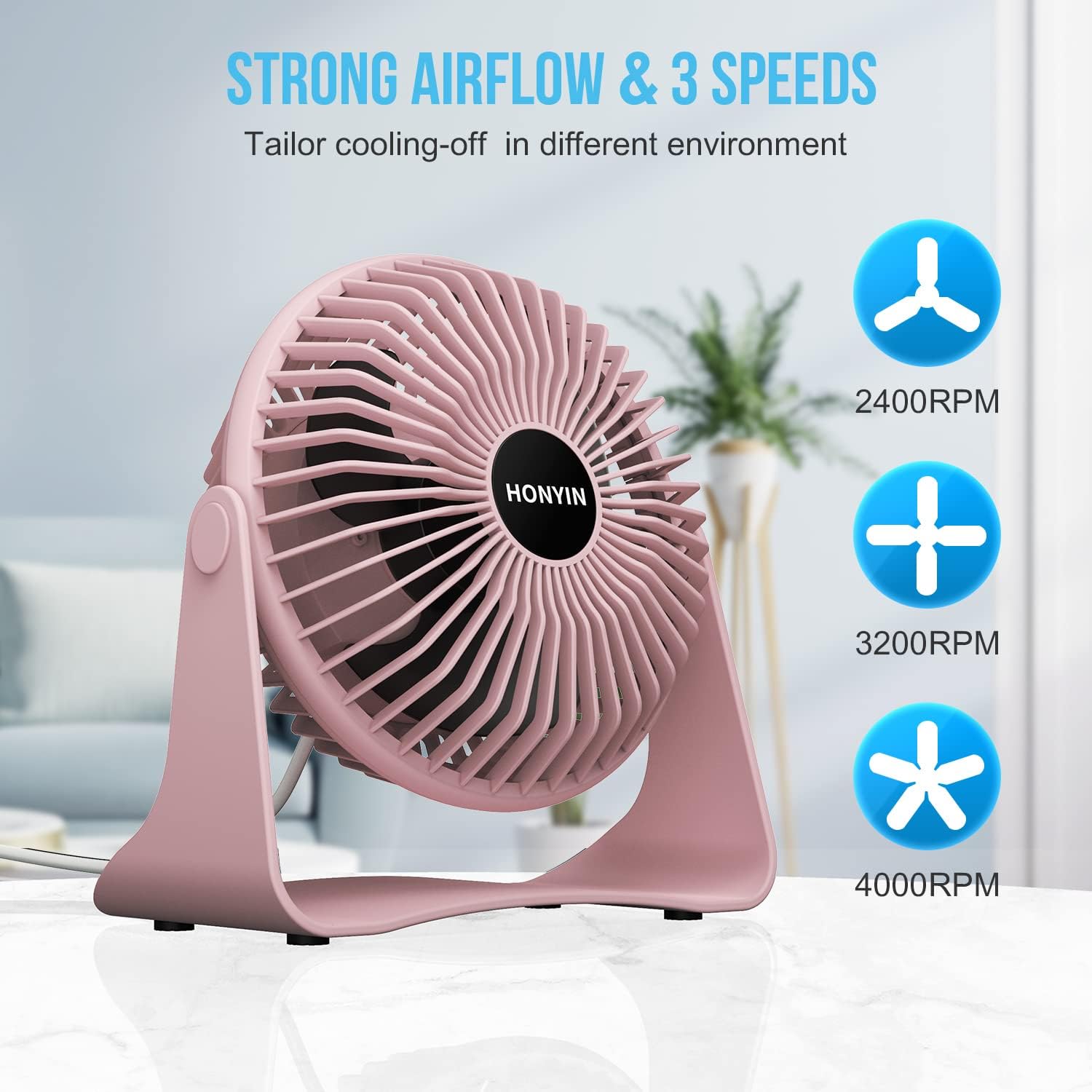 Buy HONYIN 6'' Small USB Desk Fan, 3 Speeds Desktop Table Cooling Fan ...