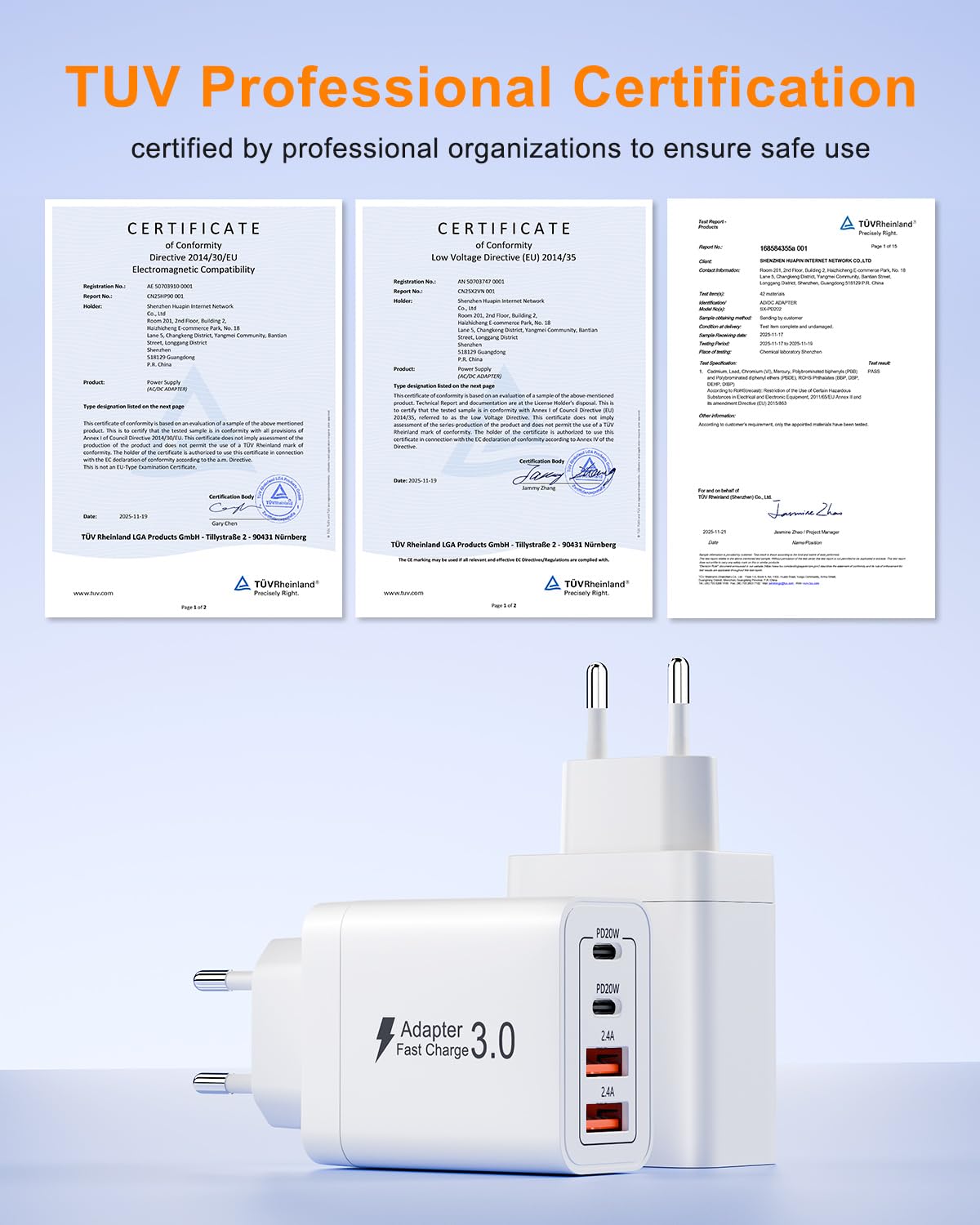 Cargador USB C, 40W cargadors USB 4 Puerto, Cargadors Rapida QC 3.0, Cabezal Tipo C para iPhone 16 15 14 13, Samsung S25 S24 S23, Huawei, Cargador USB Multiple — view 4