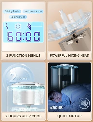 Miniatura 5 de Máquina de helados de 2.64 cuartos de galón, compresor de 250 W más rápido actualizado, máquina de helado totalmente automática sin precongelación,