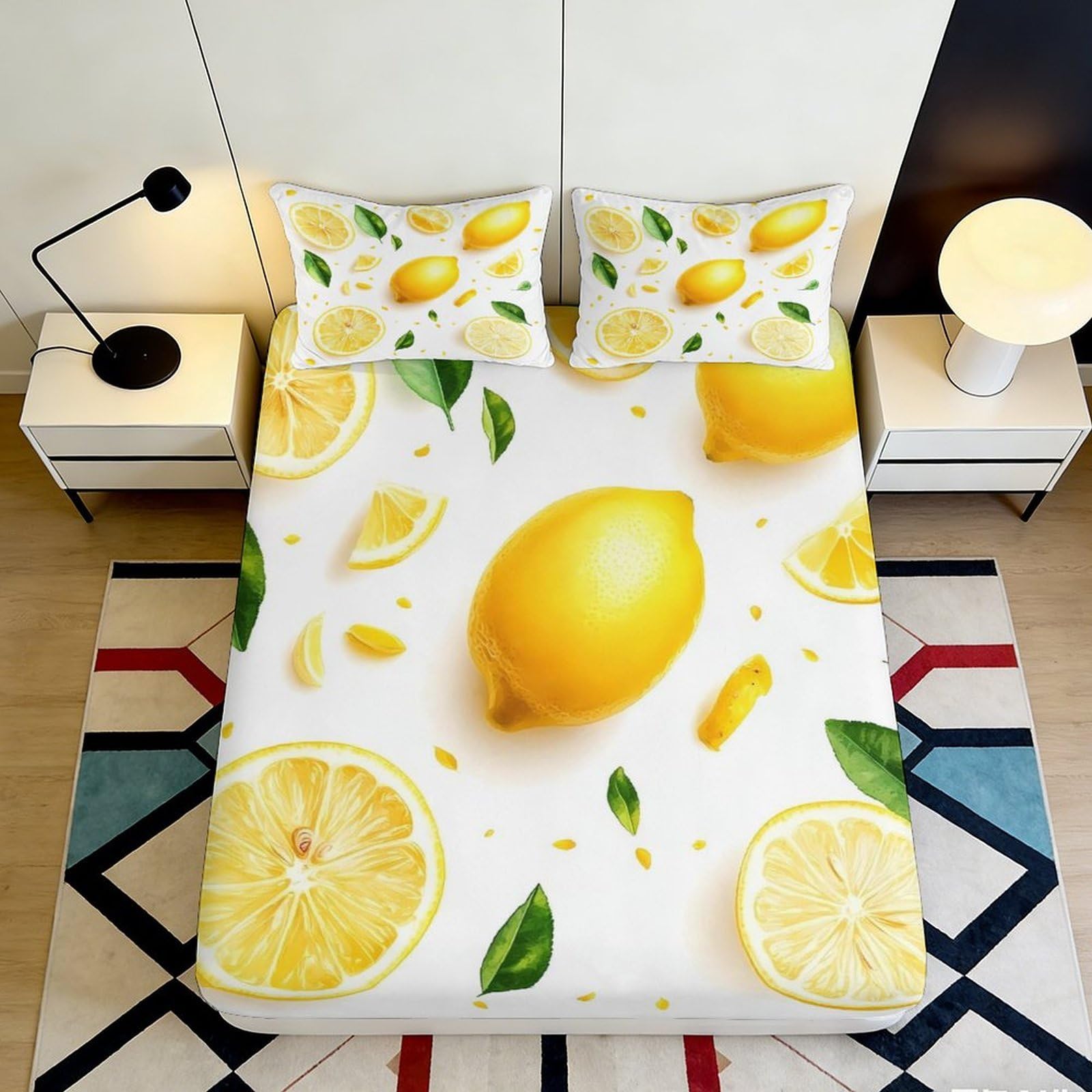 Pnayamiorkfel Style-6 3D Printed Lemon Citrus Fitted Sheet Microfiber Soft Breathable Fruit Slice Bed Sheet For Bedroom Dorm Mattress Protection Decor 90X200x25cm