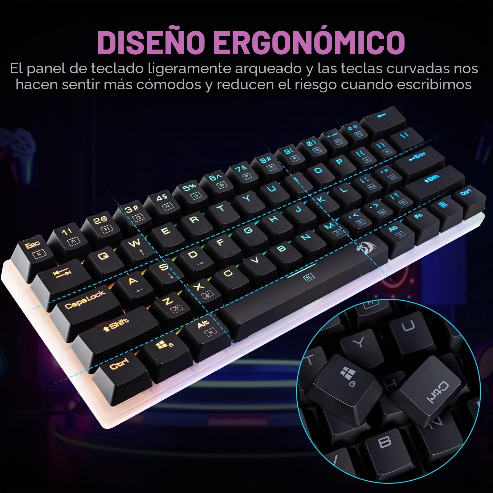 Redragon K605 Alien Giant - Teclado mecánico para Juegos, 61 Teclas súper Grandes e Interruptor Azul Outemu, retroiluminación LED RGB ergonómica, con Cable Tipo C, tecla Completa, sin conflictos,