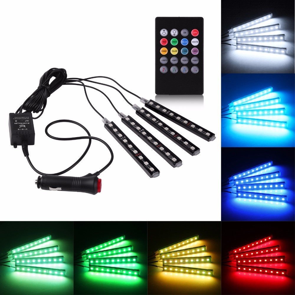 Auto Hub 4-in-1 Music Controller Car Interior 12 LED Strip Light Lamp with Remote