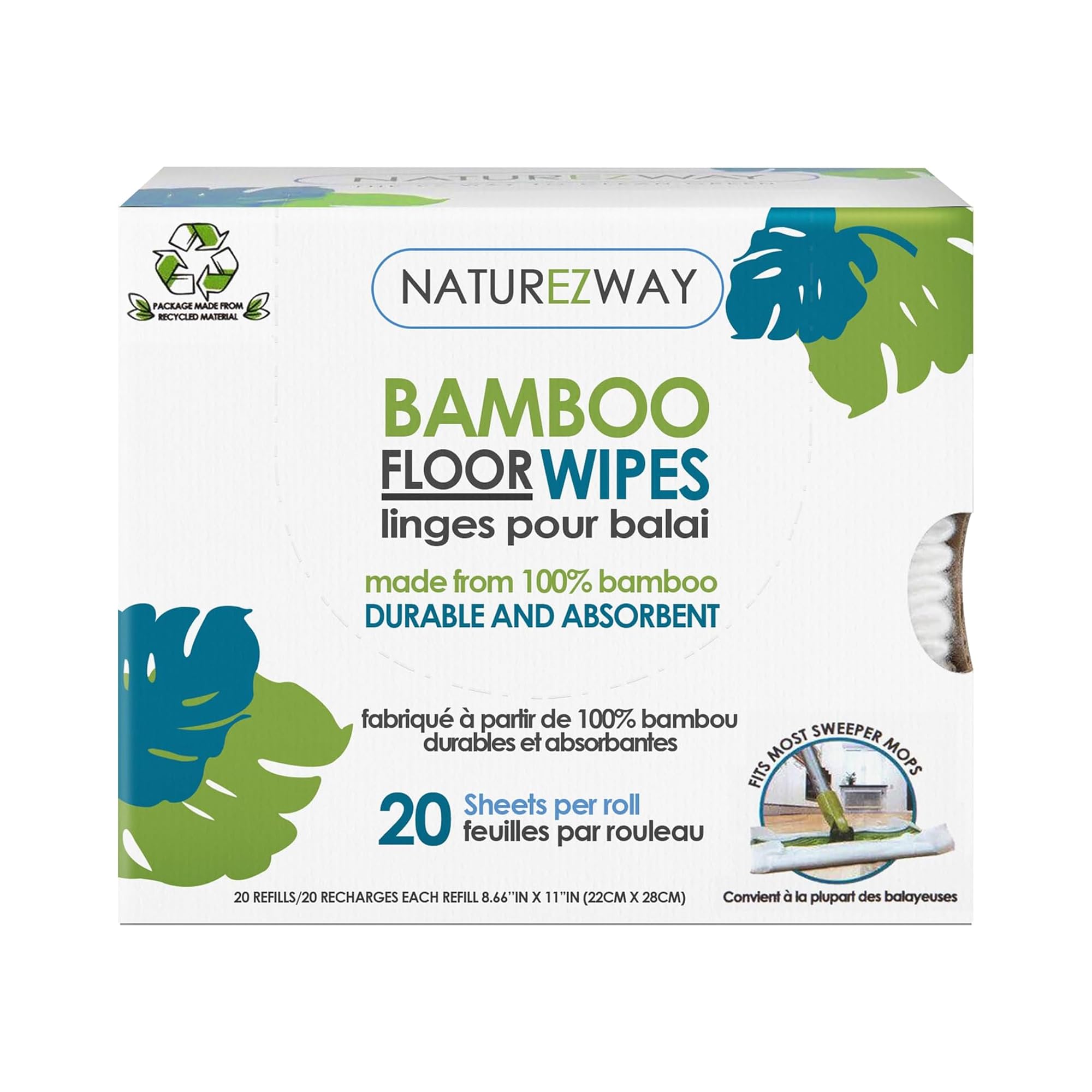 NatureZway - Wipes bagnati o asciutti del Pavimento Fatti con Rayon da bambù - 20Wipe(s)