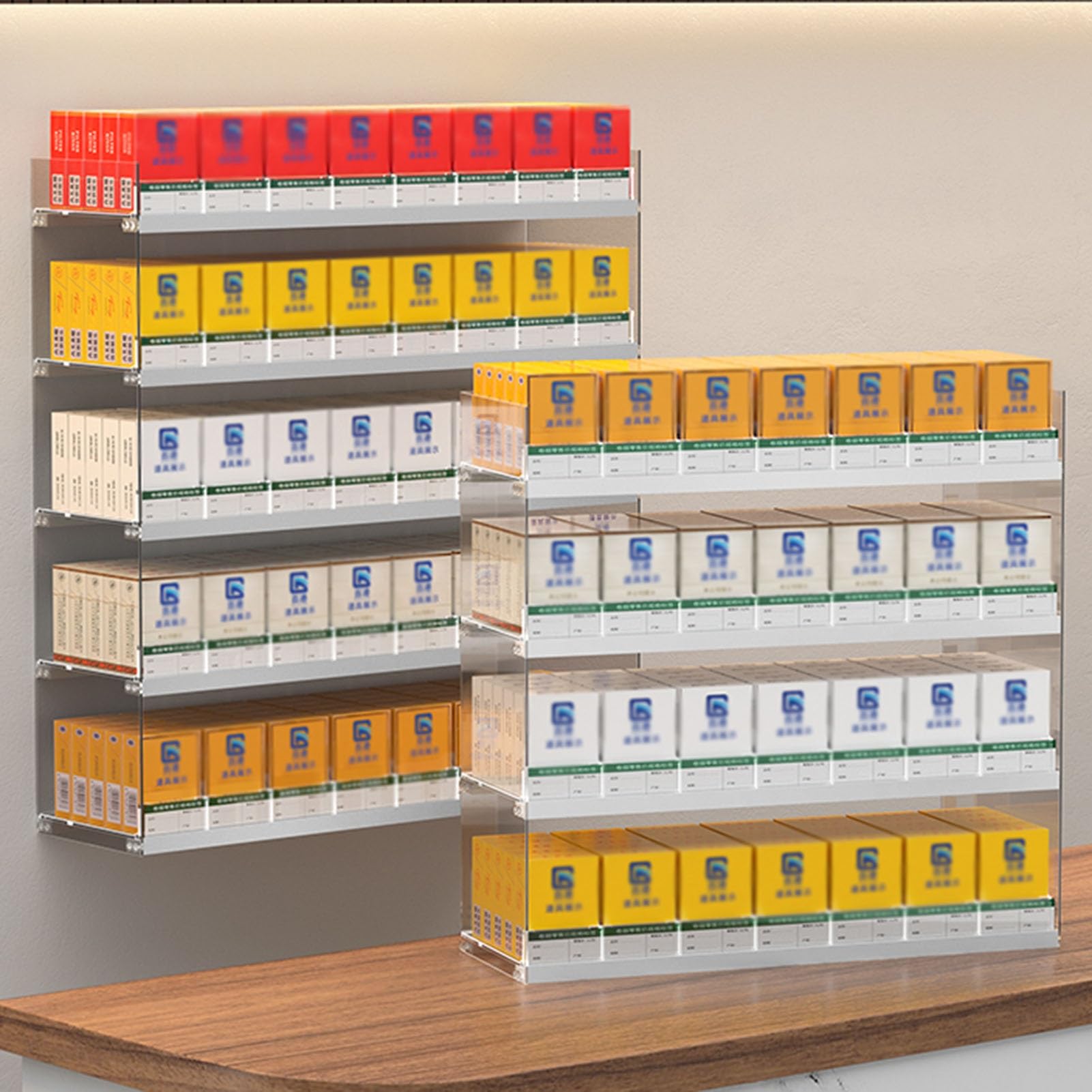 Genérico Prezentacja papierosów na ścianę z automatyczną tacą, przezroczysty akrylowy organizer na gumę do żucia, napoje i produkty zdrowotne-55,5 x 28,4 x 24,5 cm