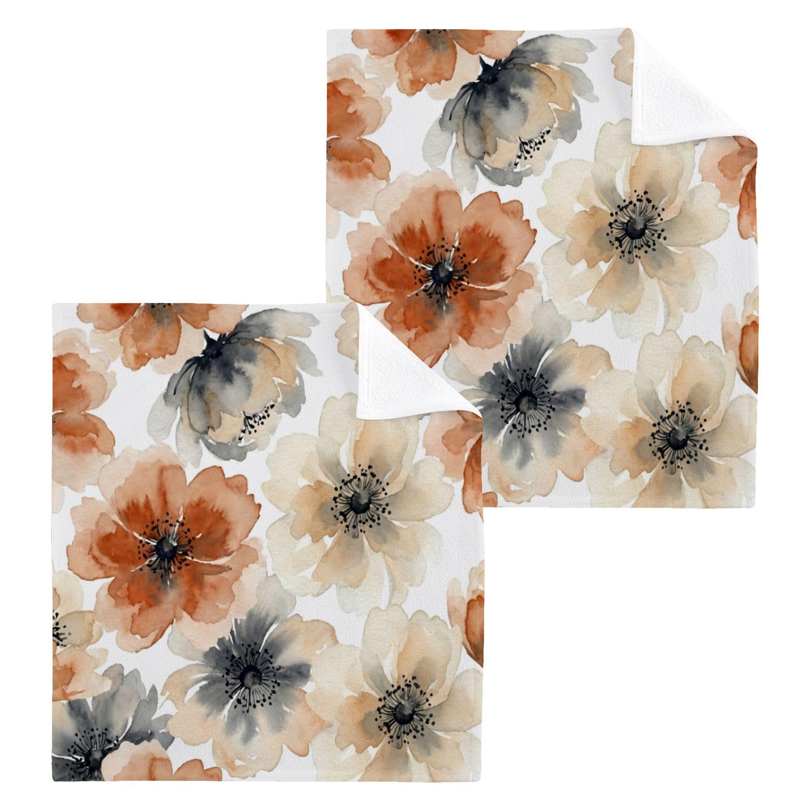 BOESI Watercolor Floral Pattern 12x12in Cotton Washcloth,Face Towel