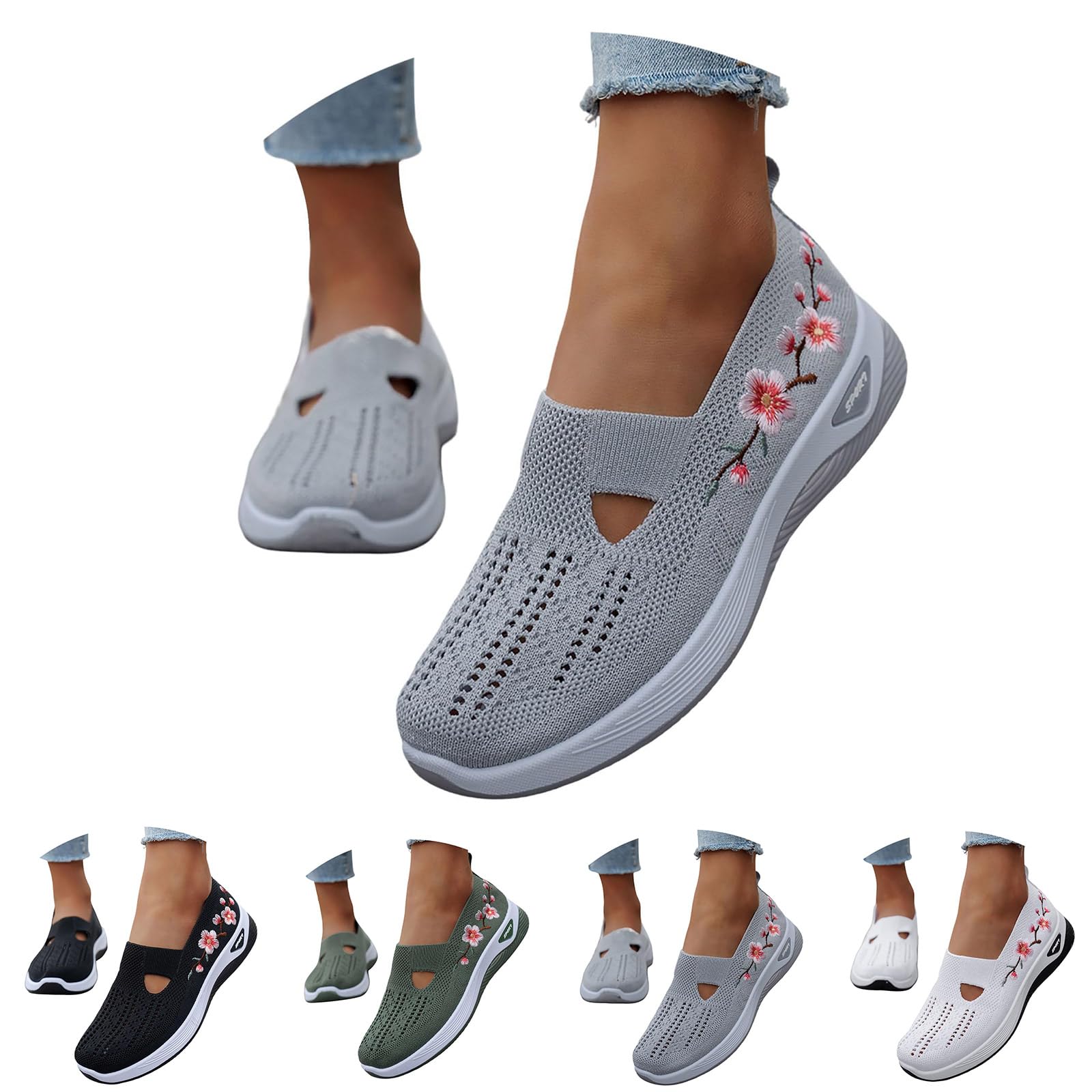 Zapatillas Ortopedicas Mujer Verano Zapatillas sin Cordones para Caminar Comodos y Ligeros Sandalias Palas Transpirables y Antideslizantes Zapatos de Entrenamiento Deportivas Malla Deporte Diabéticos