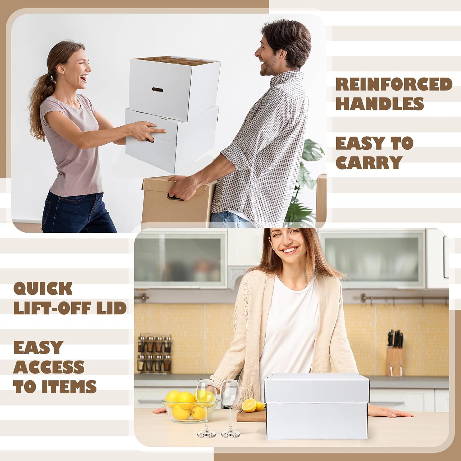 Feifeiya 2 Pack Wine Glass Moving Boxes Kitchen Moving Boxes with Handle Kitchen Kit with Lid for Dish Glassware(20 x 15 x 12 Inch,White)