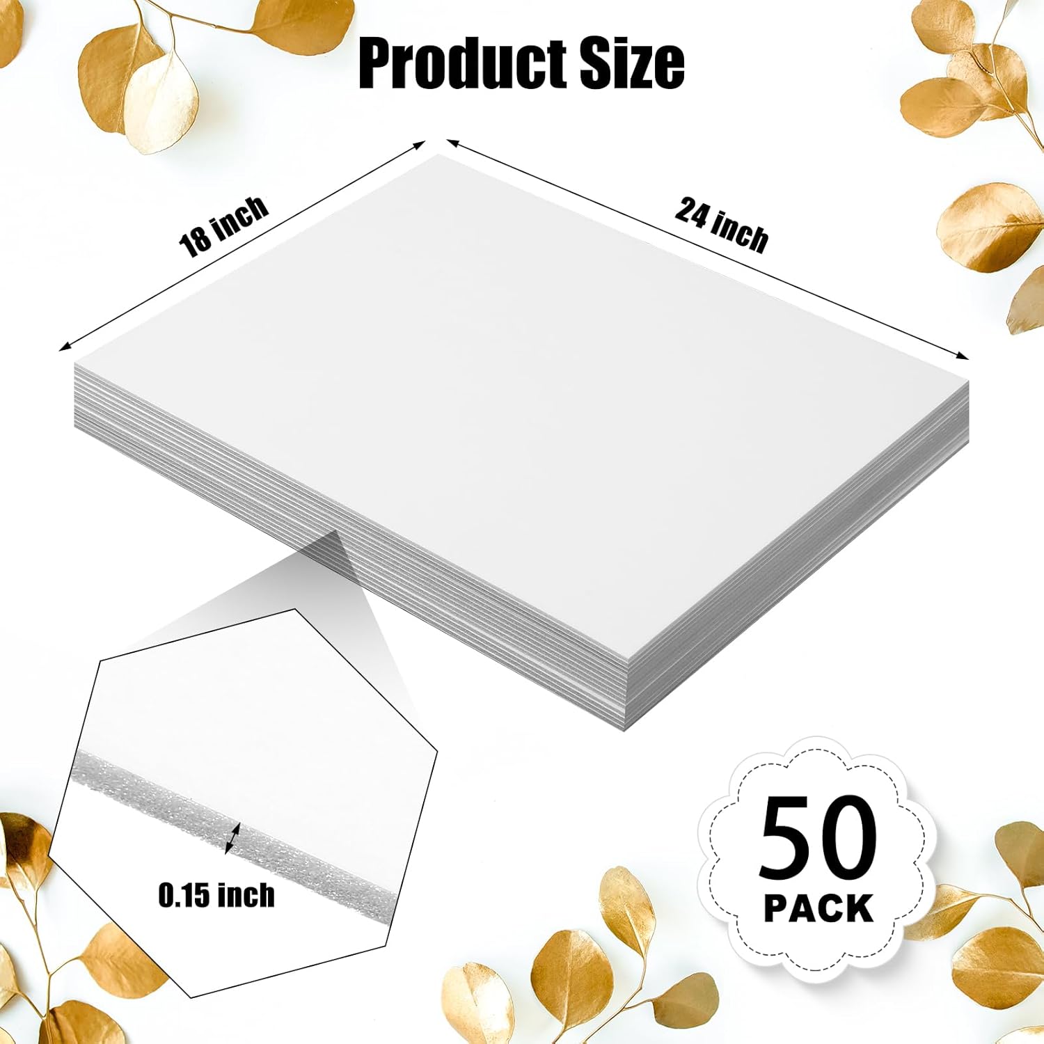 Frienda 50 Pack Foam Boards 1/8 Inch Thickness Foam Poster Boards for Presentation Board for School Crafts Office Art Projects (White,18 x 24 Inch)