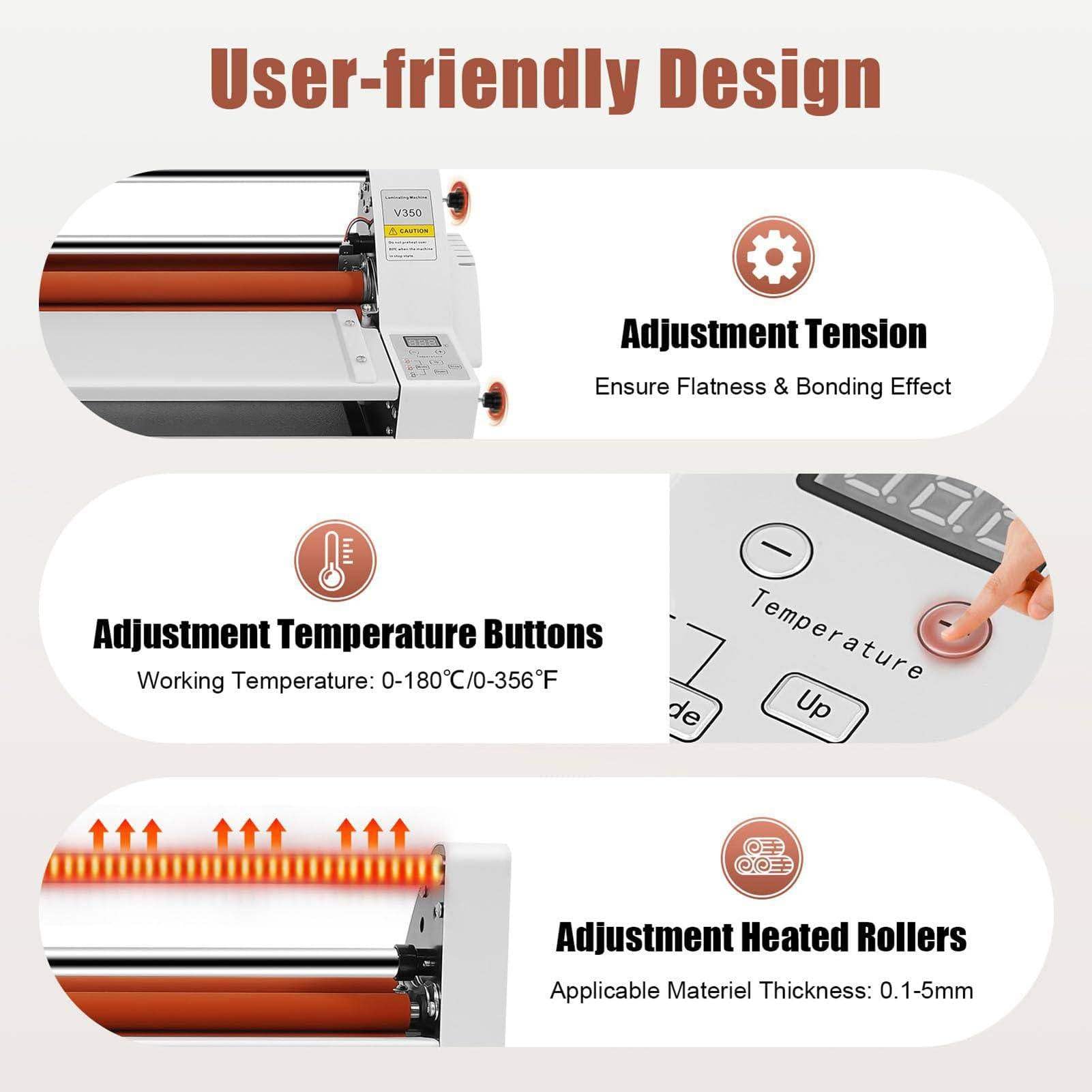 Plastificatrice Professionale V350, Spessore di Plastificazione 0,1-5 Mm, Plastificazione a Caldo E a Freddo Combinata, Adatta per Uffici Aziendali, Studi di Stampa E Officine Manuali