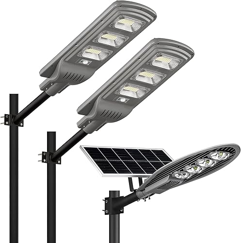 LOVUS Luces solares de calle para exteriores, 6000 K al aire libre, lámpara de calle de atardecer a amanecer para garaje, estacionamiento, entrada