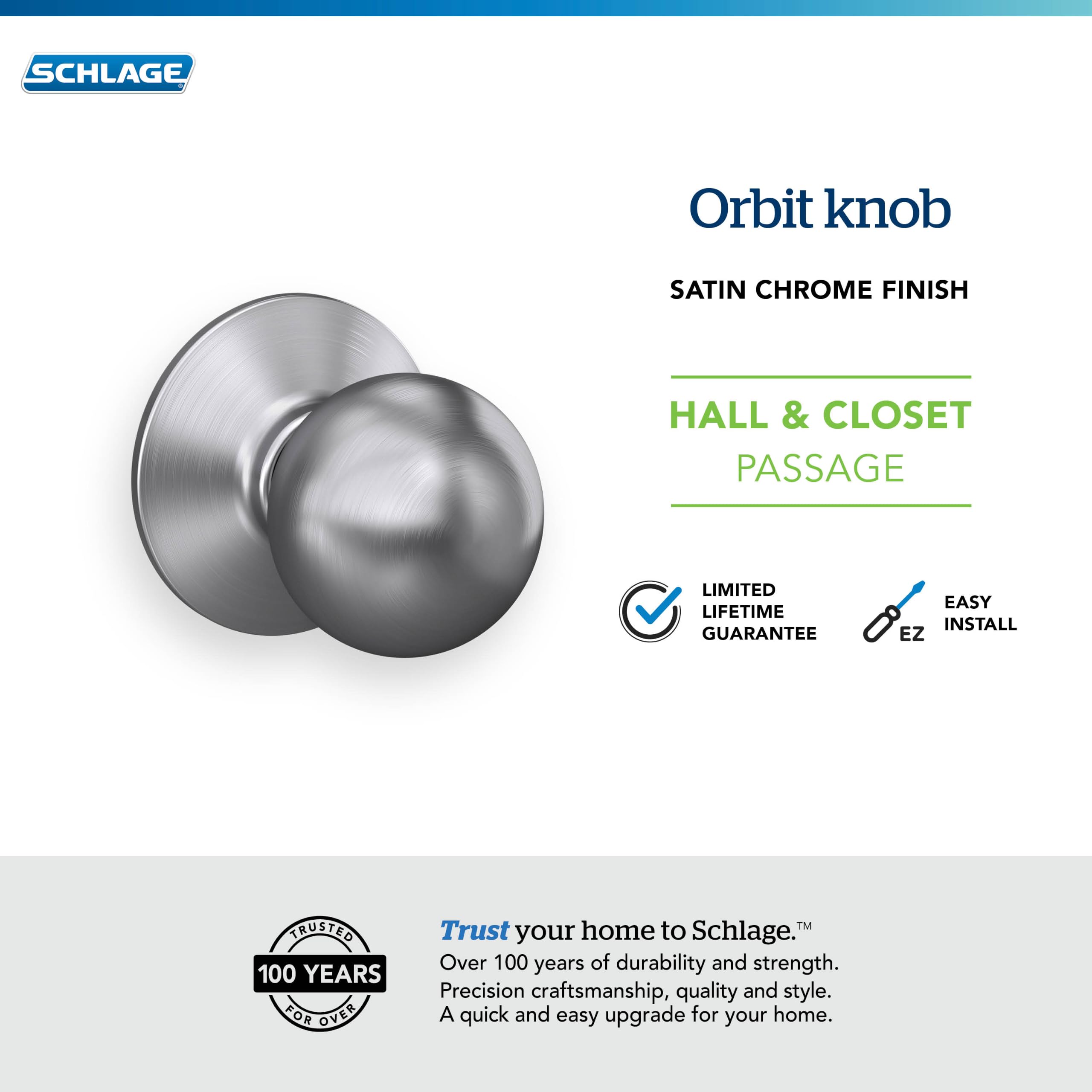 SCHLAGE Orbit Satin Chrome Door Knob - Modern Design -4 SCHLAGE Orbit Satin Chrome Door Knob - Modern Design -4