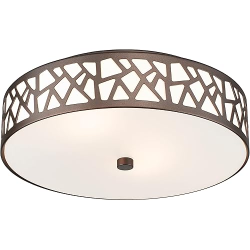 12 Inch Flush Mount Ceiling Light, 2 - Light Vintage Ceiling Lights Fixture with Frosted Glass Shade, Oil Rubbed Bronze Light Fixture for Hallway Corridor Kitchen Bathroom Bedroom Passway