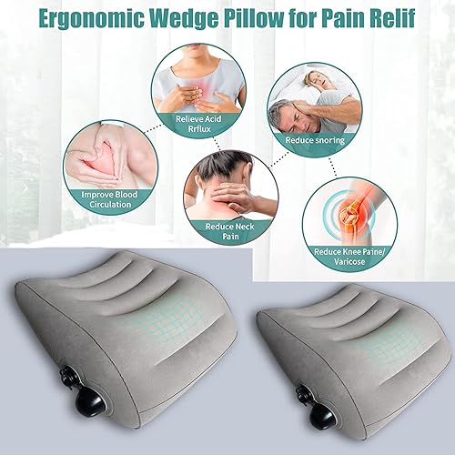 Miniatura 4 de Juego de almohadas inflables de cuña para cama, almohada de apoyo poscirugía para espalda, rodillas, alivio del dolor de piernas, almohadas