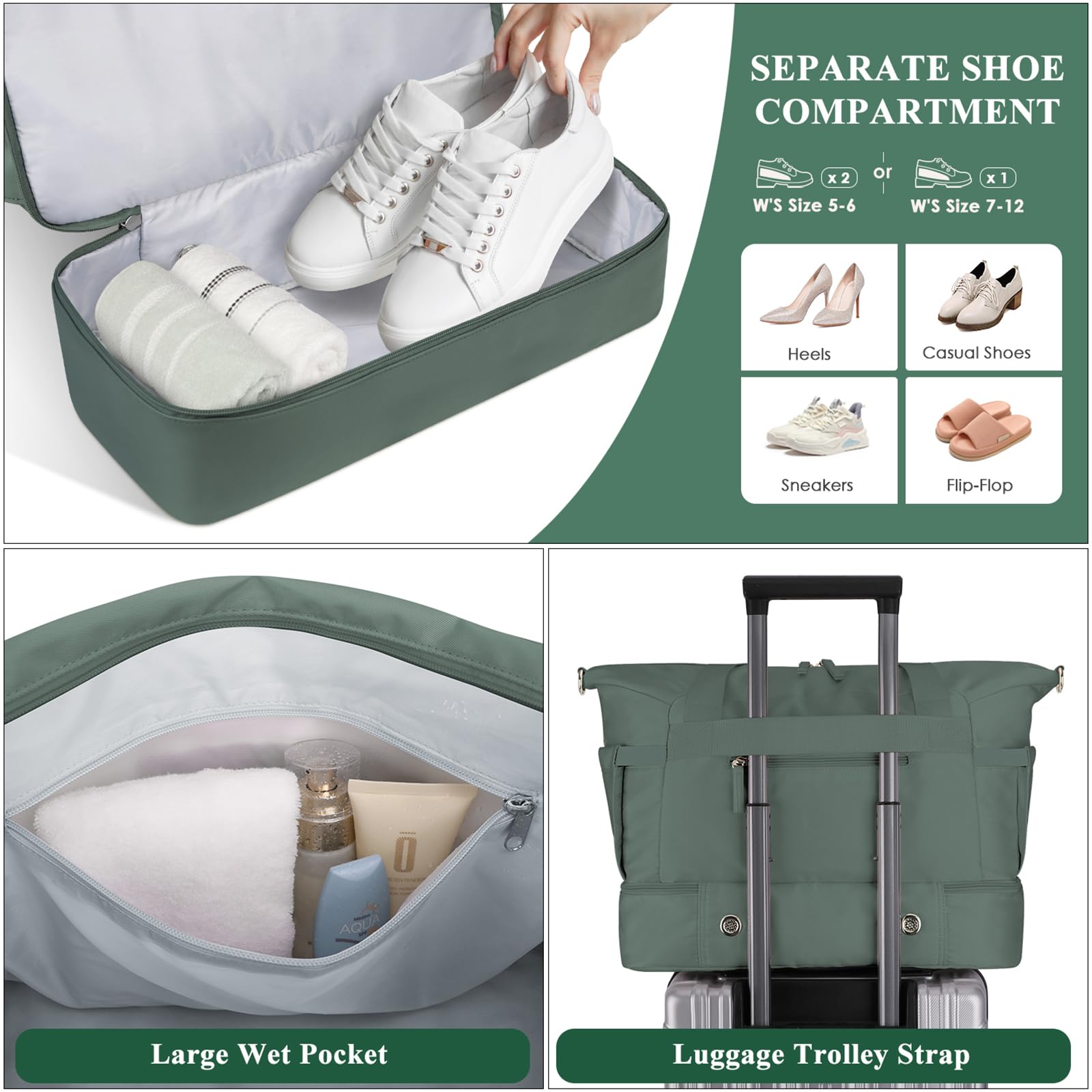 Gym Bag for Women, Personal Item Travel Bag with Shoes Compartment for Trip view 4