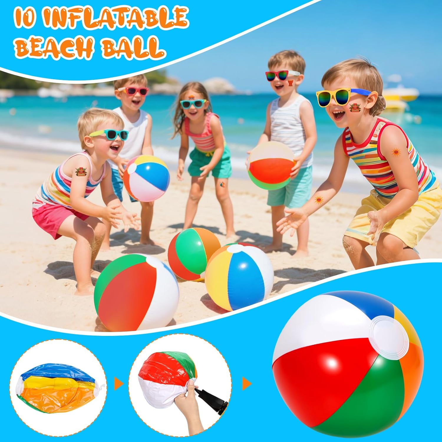 Pool Party Favors and Beach Toys for Kids, Summer Pool Toys for Kids, Luau Party Supplies with Beach Balls, Hawaiian Leis, Kids Sunglasses, More for Birthday Party Supplies End of Year Student Gifts