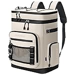 Hulongo Large Waterproof Insulated Cooler Backpack for Men & Women, Leak Proof Cooler Backpack for Camping, Beach, Fishing, Picnic, Travel, Outdoor, 30L, 48Cans (White)