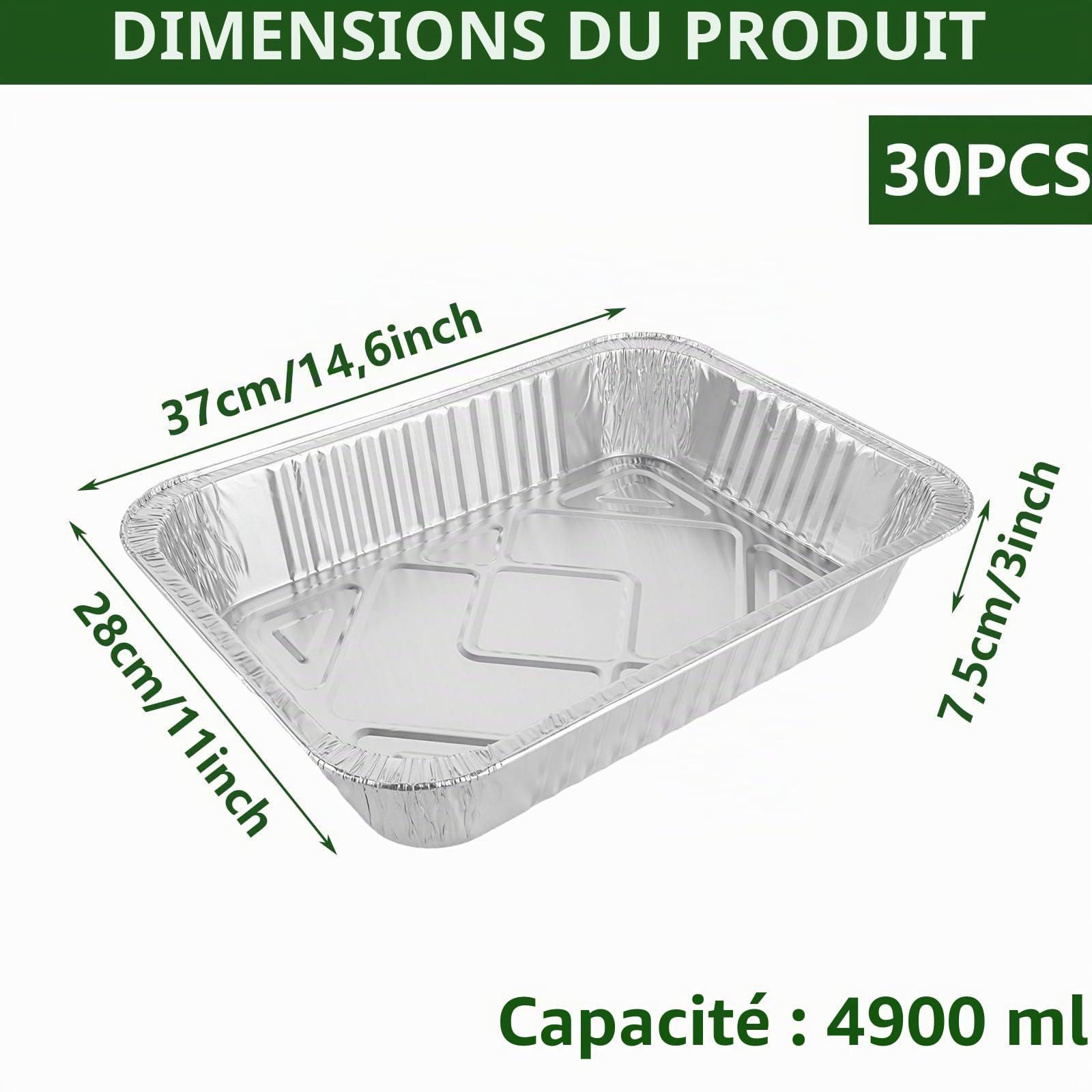 30 Pièces Barquette Aluminium, 4900 ml Plateaux de Cuisson, Réutilisable Plat Aluminium pour Barbecue à Gaz, Rôtis, Cuisson(37 x 26 x 7 cm)