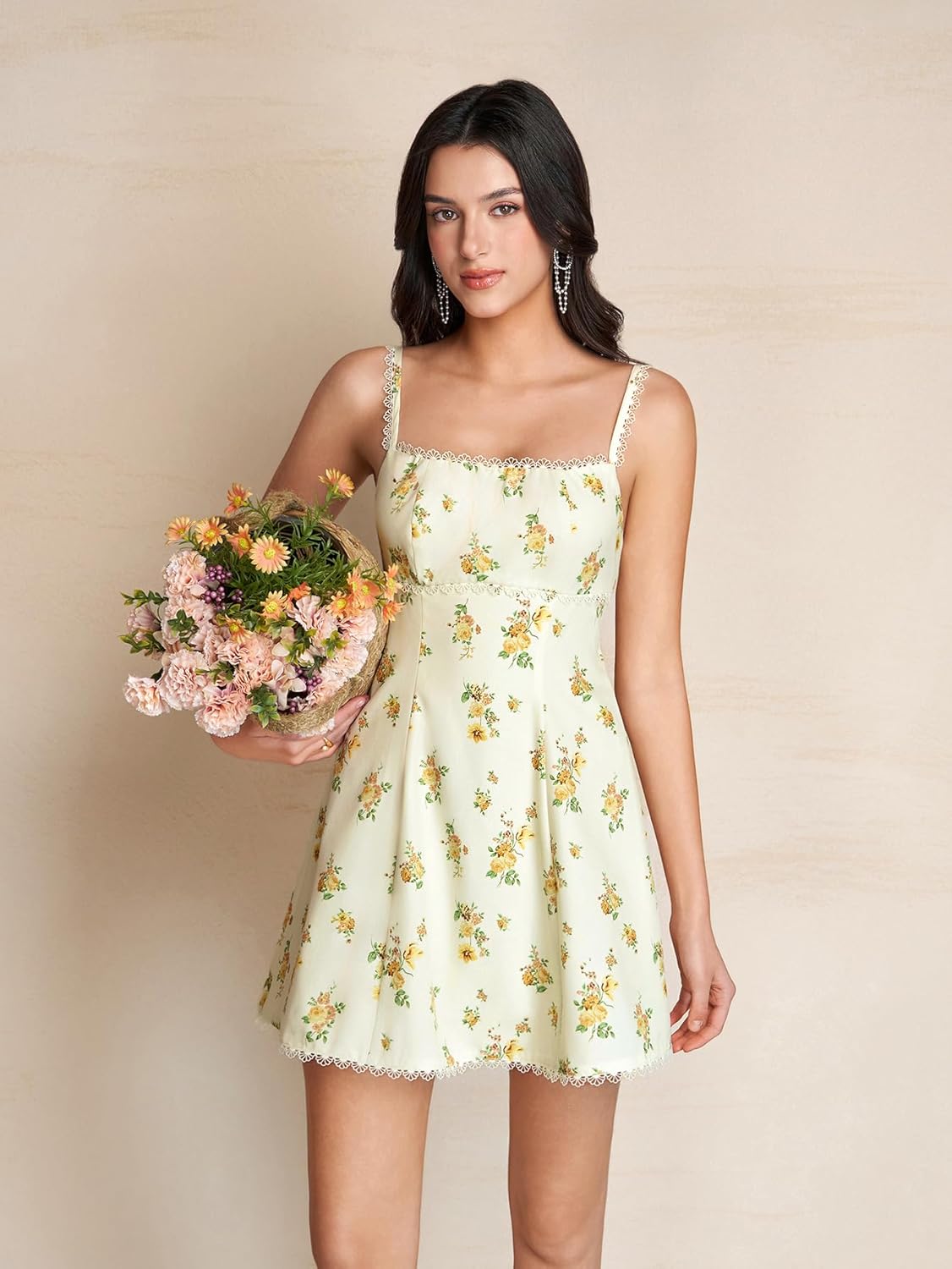 KUTUMAI Floral Lace Mini Dress Bow Tie Short Flowy Square Neck Cute Graduation Dresses for Women 2026 Casual Summer - Image 2