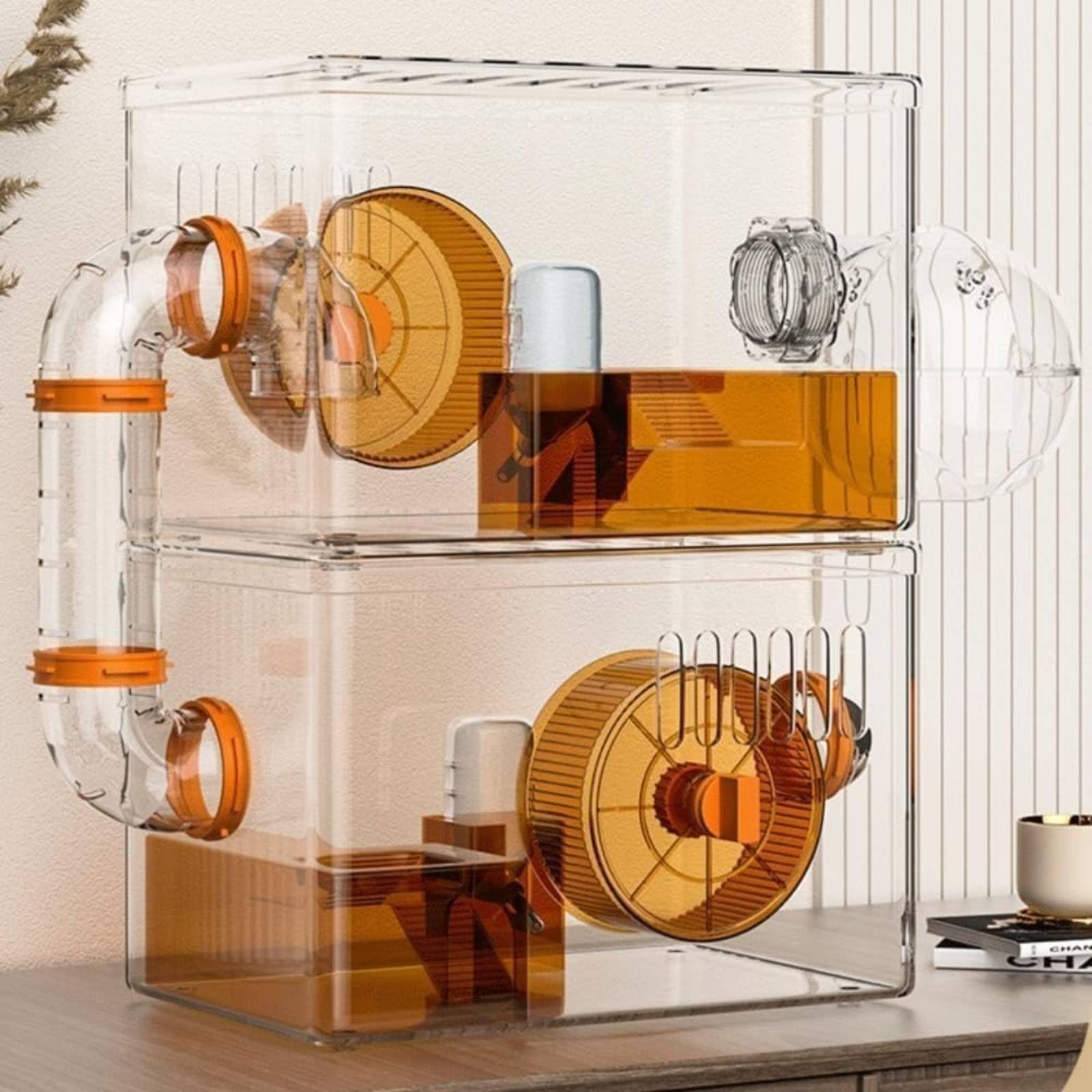 Jaula para Hámster Transparente Acrílica con Expandible Kit de Accesorios Incluido como Rueda Botella y Comedero Fácil de Limpiar Adecuada para, Azul, Rueda+Grande+2+Capas