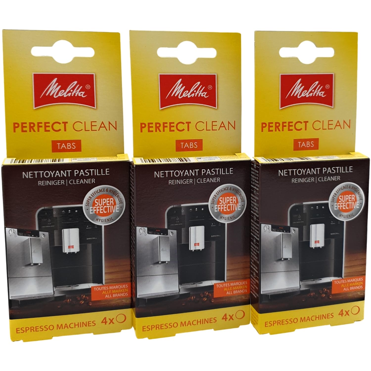 Set di 3 pastiglie per la pulizia automatica e macchina per caffè espresso compatibili con Melitta, 3 confezioni da 4 pastiglie da 12 pezzi, rimuove oli da caffè e grassi, argento