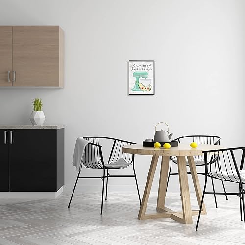 Miniatura 2 de Stupell Industries Happiness is Homemade Phrase - Batidora de pie de cocina floral, diseñada con arte de pared enmarcado negro con letras y forrado,