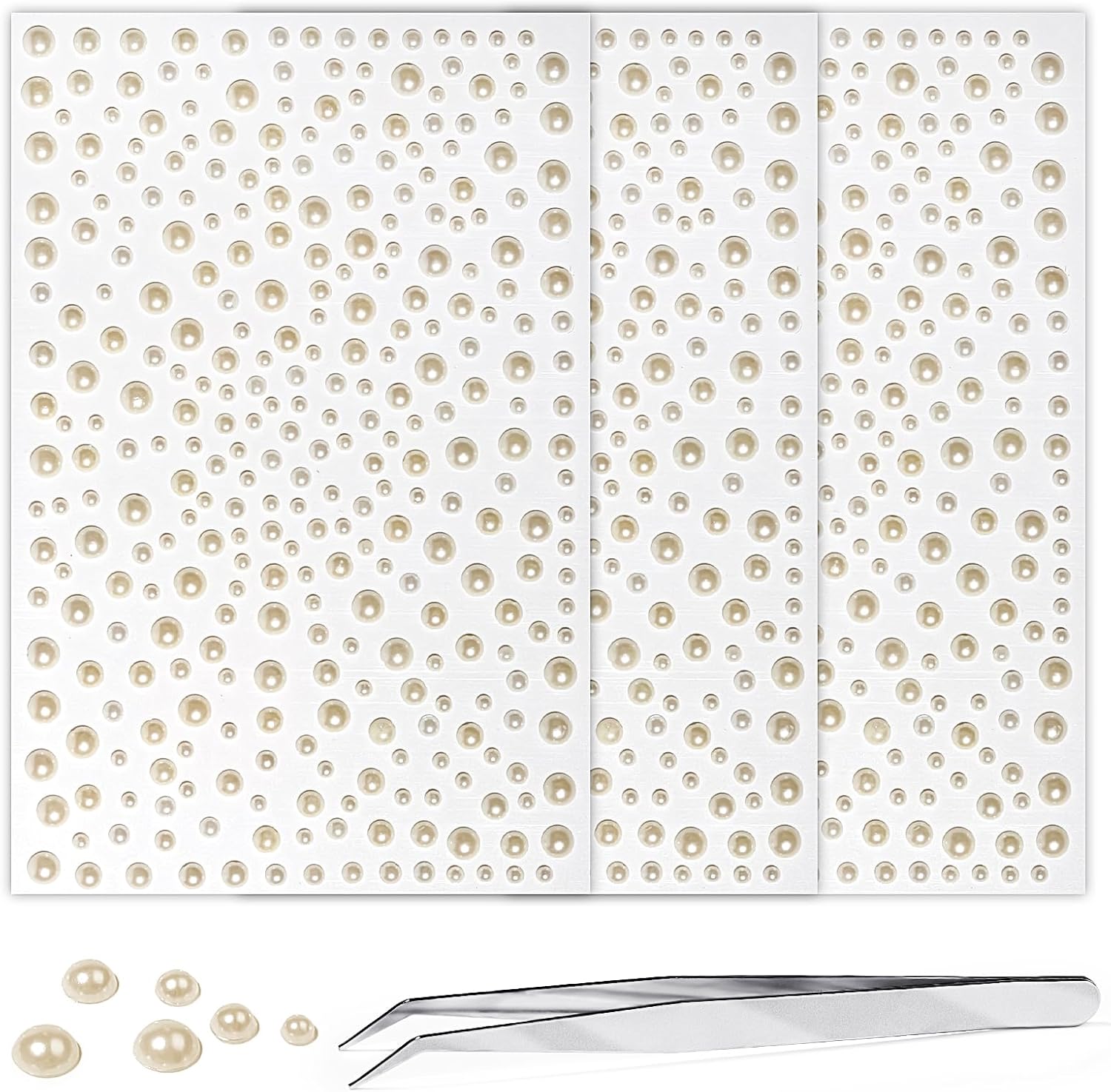 325 Pcs White Beige Pearls Self Adhesive Face Gems 3-6mm Hair Pearl Stickers Bling Rhinestone Gems Stickers Embellishment Sticker for Hair Face Eye Nail Art Makeup Scrap Booking and Crafts