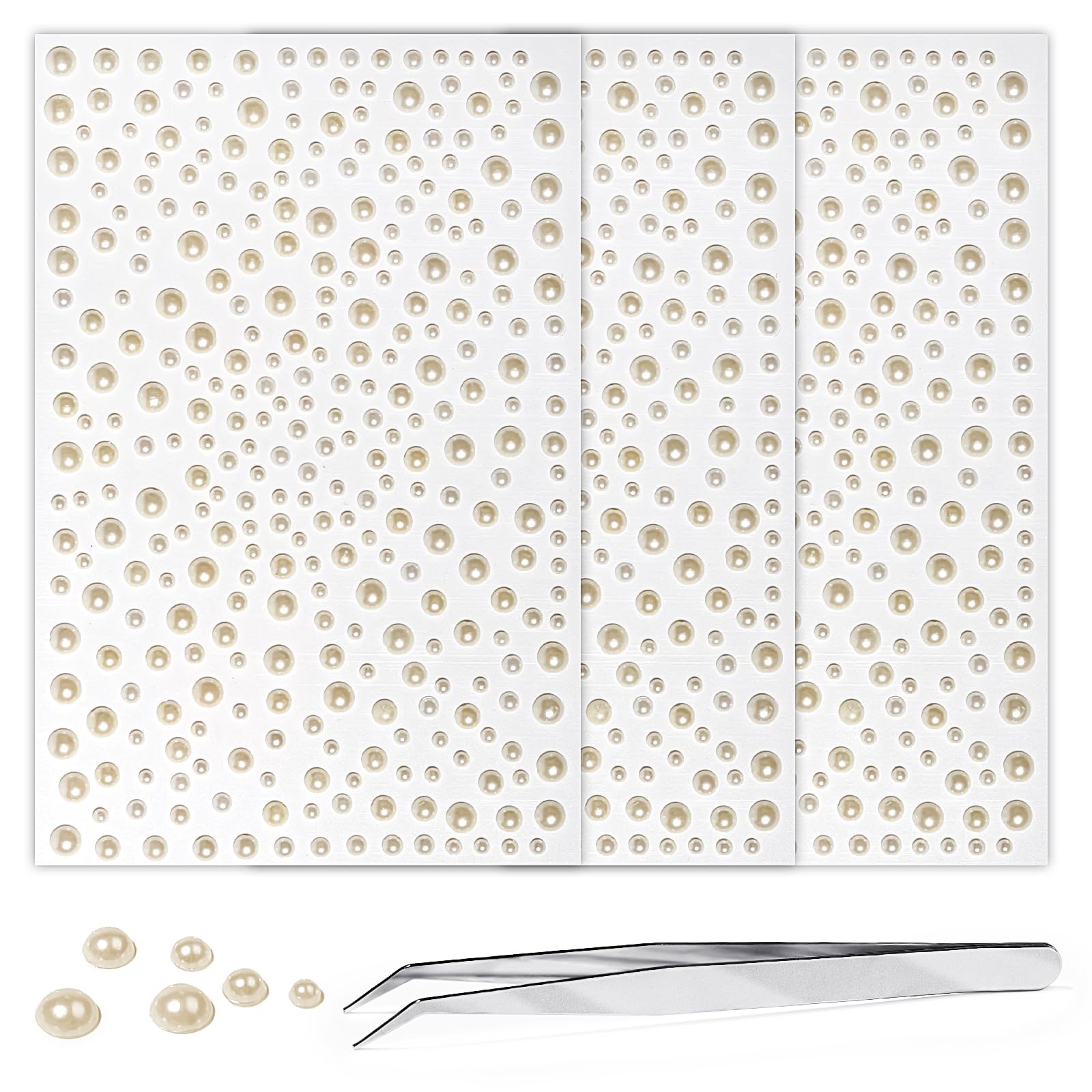 975Pcs Pearl White Face Gems, Self-Adhesive Rhinestones 3/4/5/6 mm DIY Face & Body Gems for Makeup, Crafts