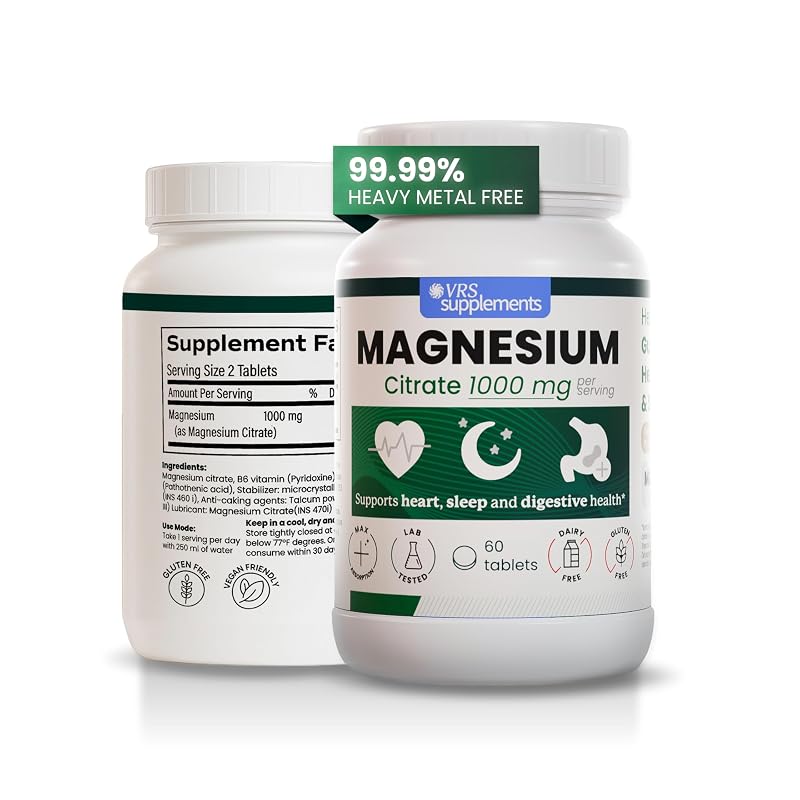 VRS SUPLEMENTOS – Suplemento mineral de citrato de magnésio 1000 mg – 60 comprimidos