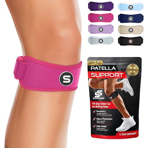 Sleeve Stars Swedish Brand Patellar Tendon Support Strap for Women & Men Effective Osgood Schlatter Knee Brace Youth & Kids Knee Brace with 3 Adjustable Length fits 12"-24" (Single/Hot Pink/Adult)