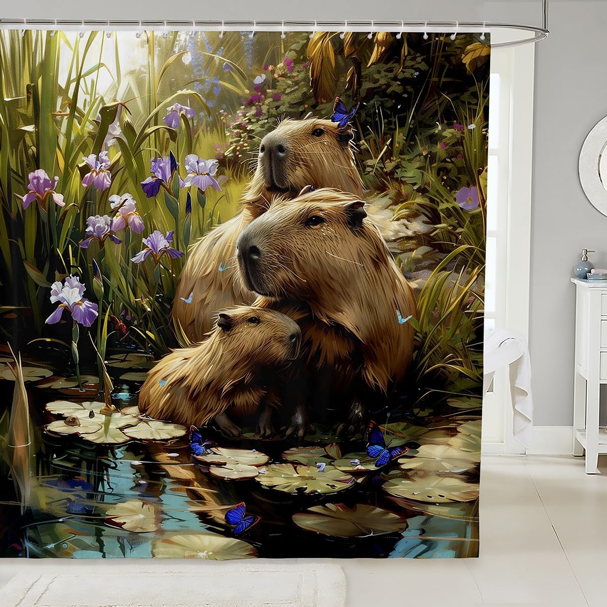 jejeloiu Kids Capybara Bath Curtain Guinea Pig Shower Curtain Boys Girls Cartoon Animal Bathroom Shower Curtain Set Lovely Pet Teens Bathroom Accessories Bedroom Decor 72"x72"
