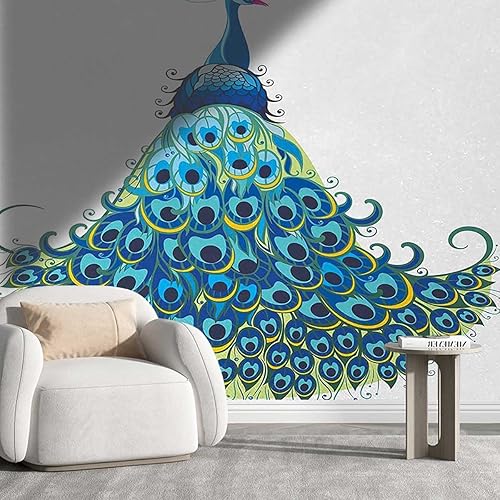 Papel tapiz para muebles de madera, pavo real, decoración de pared, sala de estar, fácil de quitar, 78.7 pulgadas de ancho x 59 pulgadas de alto