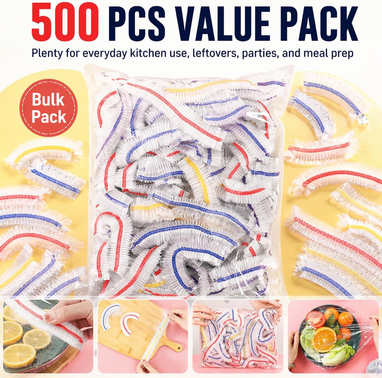 500PCS Plastic Bowl Covers for Food Storage: Clear Elastic Shower Caps for Sourdough Bread Proofing - Outdoor Dining Picnic Leftovers Meal Prep Wrap Alternative - Stretchable Bowls Plates Container