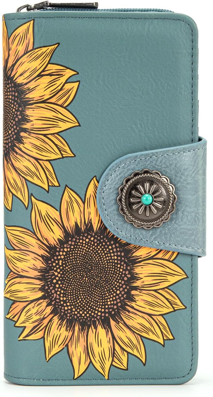 Montana West Women's Wallets Western Sunflower Wallet Women Large Capacity Credit Card Wallet Ladies Female Bifold Clutch Wallets with ID Window and Coin Purse