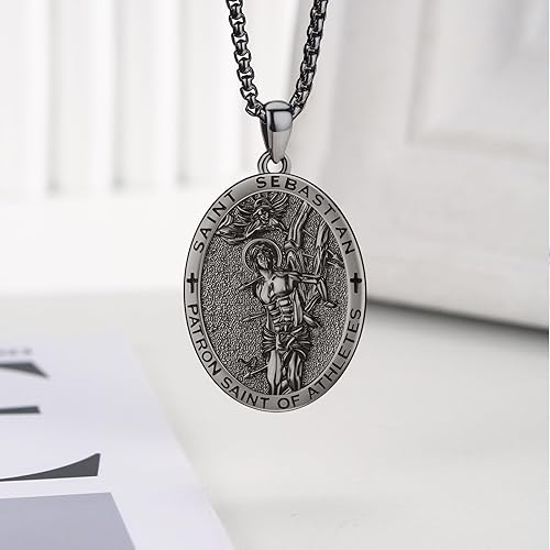 Vista 536 de Collar con colgante de plata de ley 925 con medalla de San Patrón, joyería religiosa para hombres y mujeres, con cadena de acero inoxidable 316L